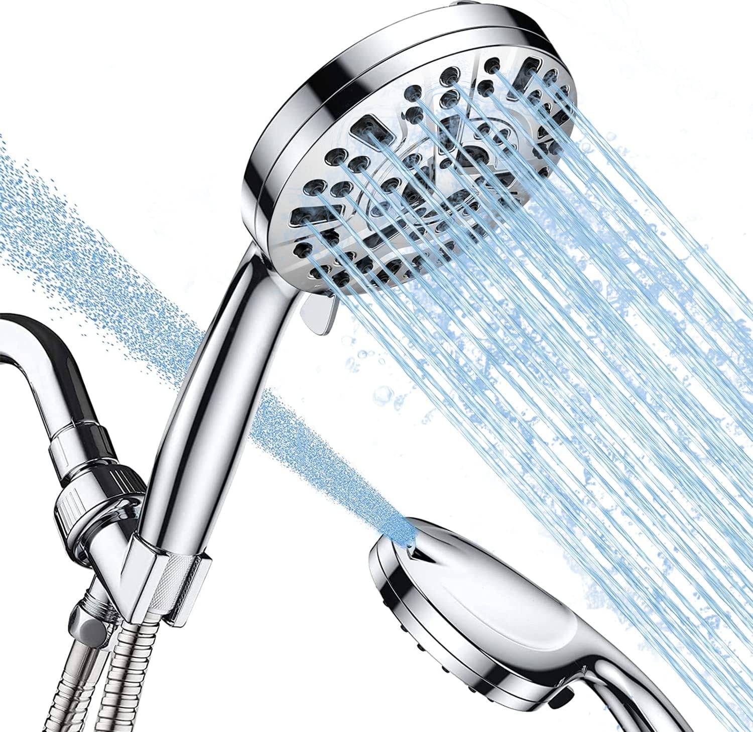 ✅ Shower Head, 10-Mode Luxury Handheld Shower Head, High Pressure Shower Heads with 59 inch Stainless Steel Hose and Adjustable Brass Bracket, All Chrome Finish
✅ 【MULTIFUNCTIONAL SHOWER HEAD】This handheld shower head comes with 8 spray functions, Saturating Spray, Saturating Massage, Massage, Massage Misty, Misty, Saturating Sweeping, Sweeping Spray, and Water Saving mode(Trickle mode) to pause water while shampooing, soaping up, or shaving. Excellent for everyday shower tasks as well as relaxing tired muscles. Gently rotating the handle on the shower head panel can switch the modes easily for a pleasant bath.
✅ 【HIGH-QUALITY MATERIALS AND ADVANCED CRAFT】This detachable shower head is made of high quality ABS chrome, the exquisite chrome plated surface makes shower handle lightweight, durable, rust-proof, fade-proof, lead-free and non-toxic, not easy to damaged when dropping from height, which ensures a safe and comfortable shower. Comfortable ergonomic designed handle makes for ideal balance, ease of use, and lightweight in the hand.