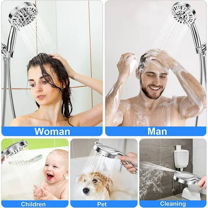 ✅ Shower Head, 10-Mode Luxury Handheld Shower Head, High Pressure Shower Heads with 59 inch Stainless Steel Hose and Adjustable Brass Bracket, All Chrome Finish
✅ 【MULTIFUNCTIONAL SHOWER HEAD】This handheld shower head comes with 8 spray functions, Saturating Spray, Saturating Massage, Massage, Massage Misty, Misty, Saturating Sweeping, Sweeping Spray, and Water Saving mode(Trickle mode) to pause water while shampooing, soaping up, or shaving. Excellent for everyday shower tasks as well as relaxing tired muscles. Gently rotating the handle on the shower head panel can switch the modes easily for a pleasant bath.
✅ 【HIGH-QUALITY MATERIALS AND ADVANCED CRAFT】This detachable shower head is made of high quality ABS chrome, the exquisite chrome plated surface makes shower handle lightweight, durable, rust-proof, fade-proof, lead-free and non-toxic, not easy to damaged when dropping from height, which ensures a safe and comfortable shower. Comfortable ergonomic designed handle makes for ideal balance, ease of use, and lightweight in the hand.