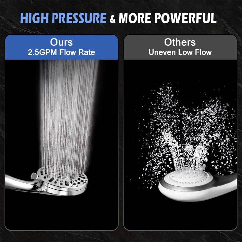 ✅ Shower Head, 10-Mode Luxury Handheld Shower Head, High Pressure Shower Heads with 59 inch Stainless Steel Hose and Adjustable Brass Bracket, All Chrome Finish
✅ 【MULTIFUNCTIONAL SHOWER HEAD】This handheld shower head comes with 8 spray functions, Saturating Spray, Saturating Massage, Massage, Massage Misty, Misty, Saturating Sweeping, Sweeping Spray, and Water Saving mode(Trickle mode) to pause water while shampooing, soaping up, or shaving. Excellent for everyday shower tasks as well as relaxing tired muscles. Gently rotating the handle on the shower head panel can switch the modes easily for a pleasant bath.
✅ 【HIGH-QUALITY MATERIALS AND ADVANCED CRAFT】This detachable shower head is made of high quality ABS chrome, the exquisite chrome plated surface makes shower handle lightweight, durable, rust-proof, fade-proof, lead-free and non-toxic, not easy to damaged when dropping from height, which ensures a safe and comfortable shower. Comfortable ergonomic designed handle makes for ideal balance, ease of use, and lightweight in the hand.