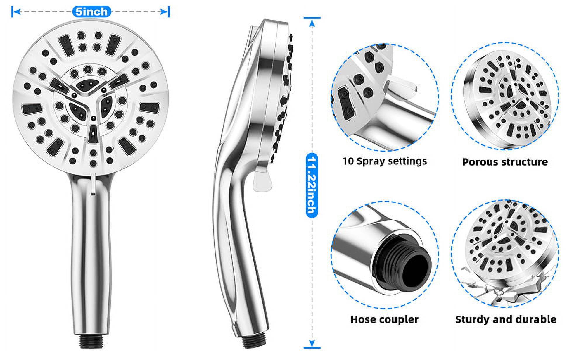 ✅ Shower Head, 10-Mode Luxury Handheld Shower Head, High Pressure Shower Heads with 59 inch Stainless Steel Hose and Adjustable Brass Bracket, All Chrome Finish
✅ 【MULTIFUNCTIONAL SHOWER HEAD】This handheld shower head comes with 8 spray functions, Saturating Spray, Saturating Massage, Massage, Massage Misty, Misty, Saturating Sweeping, Sweeping Spray, and Water Saving mode(Trickle mode) to pause water while shampooing, soaping up, or shaving. Excellent for everyday shower tasks as well as relaxing tired muscles. Gently rotating the handle on the shower head panel can switch the modes easily for a pleasant bath.
✅ 【HIGH-QUALITY MATERIALS AND ADVANCED CRAFT】This detachable shower head is made of high quality ABS chrome, the exquisite chrome plated surface makes shower handle lightweight, durable, rust-proof, fade-proof, lead-free and non-toxic, not easy to damaged when dropping from height, which ensures a safe and comfortable shower. Comfortable ergonomic designed handle makes for ideal balance, ease of use, and lightweight in the hand.