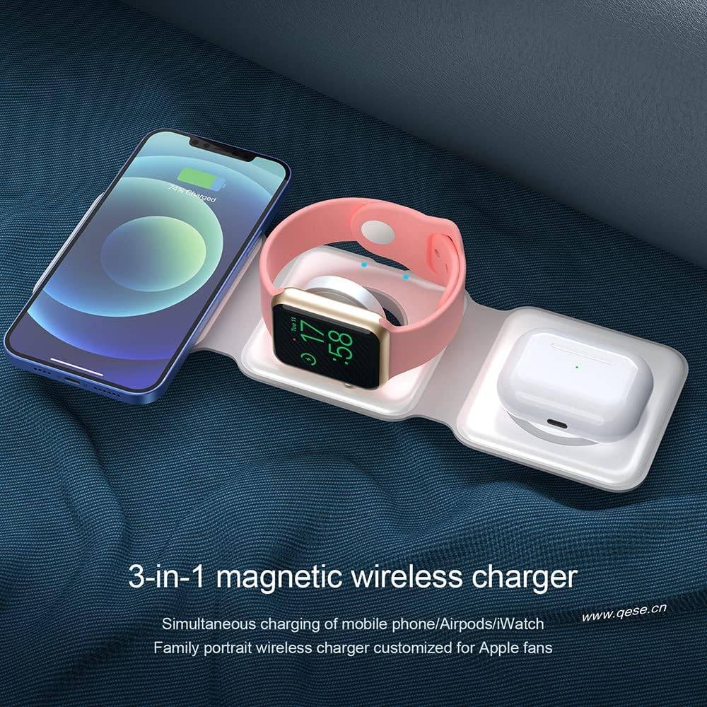 Why choose the 3-in-1 Foldable Wireless Charger?
It combines the advantages of wireless charging and avoids some shortcomings in function and volume. Therefore, this magnetic folding charger can be bought and used with confidence!
IDEAL SIZE, SMALL AND LIGHTWEIGHT, MULTI-DIMENSIONAL USE, EFFICIENT AND CONVENIENT, SAFETY PROTECTION. Use it to charge your iPhone, iWatch and AirPods. It will be the best choice for daily use and travel.