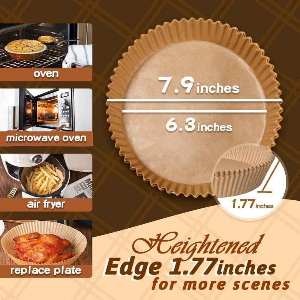 Why air fryer liners is a good helper in your kitchen?
. Just throw away the air fryer disposable paper liners after use. No need to clean the fryer anymore.
. Sufficient quantities offer a wide range of choices for your daily cooking, baking and replacement needs.
. These Air Fryer Paper liner can effectively keep food residue away from air fryer and make it as clean as unused.
. The heat is generated by air circulation from the pan's wall,Non Stick air Fryer Lining, and it won't affect the air circulation by air fryer tray liners. When baking, the grease comes out to the paper liner,Parchment air fryer lining, ensure the original taste of food.