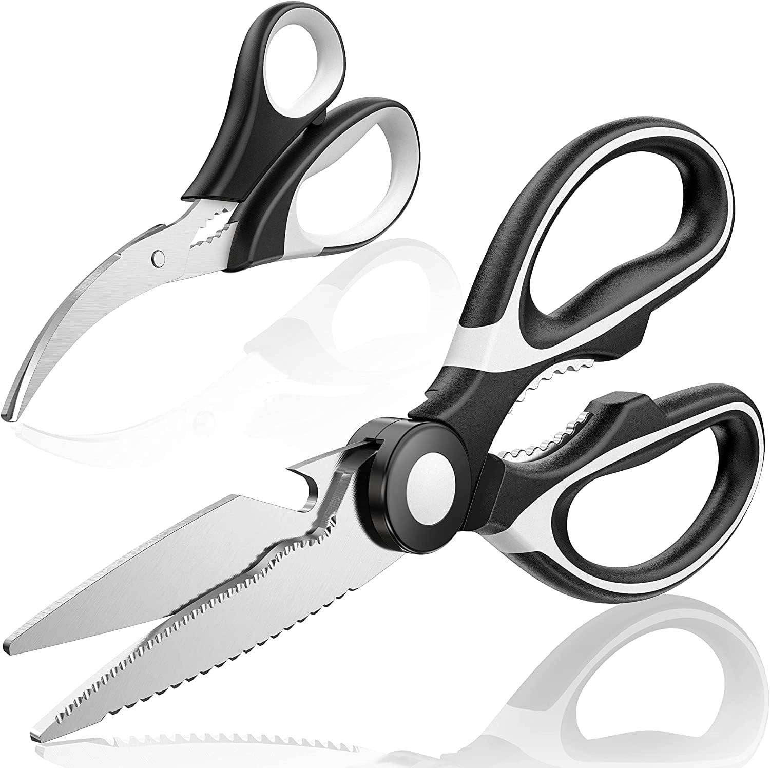 The sharpest black kitchen scissors: These kitchen scissors are made of heavy-duty stainless steel and will be the most durable tool in your kitchen! You can use them to cut anything you want, including chicken, poultry, fish, cooked and raw meat, vegetables, fruits, herbs, and anything else you need for your meal. QSCQ multifunctional scissors will never disappoint you. So you can basically use them to cut anything you want,Stainless Steel Scissors, not just food! This is the best gift for parents or partners, and also the best helper in their kitchen..
