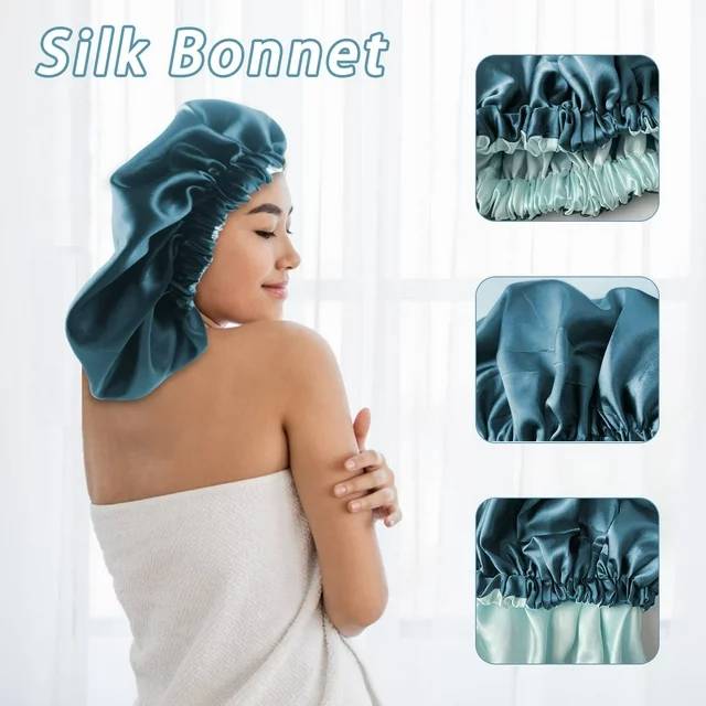 Double-layer satin sleep cap are comfortable and breathable, Give your hair better protection, Locking in moisture better, Prevent tangles in your hair, Keep your hair smooth, and Prevent static electricity in your hair, You can use it in any environment, whether you are relaxing at home, sleeping or bathing, washing face, making up, SPA, cooking etc.